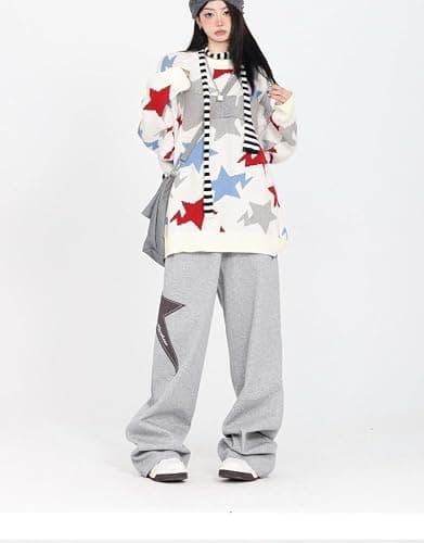 Pooyikoi Women Streetwear Sweatpants Drawstring Elastic Waist Loose Wide Leg Joggers Y2k Star Print Pants Harajuku Trousers thumbnail 6