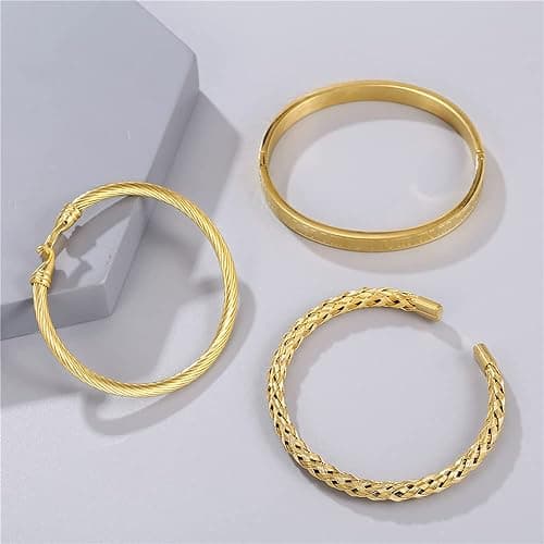 WFYOU 3PCS Stainless Steel Bracelets for Men Gold Roman Numeral Bangle Bracelet Twisted Cable Bracelet Adjustable Cuff Bracelet Mens Luxury Jewelry Bracelets Gifts thumbnail 8