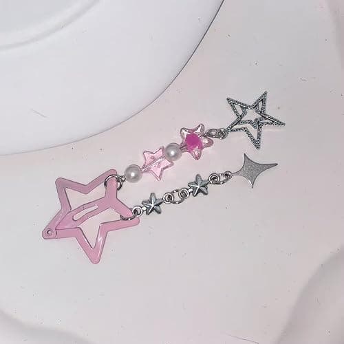 FFLaiwah Y2k Kawaii Star Hair Clips with Charms, Candy Colors, Bow Moon Heart Coquette Aesthetic Barrettes Beads Tassel Glitter Sparkly Star Hair Clips Accesssories for Women-Pink thumbnail 7