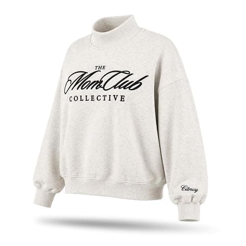 CITRUSY Mom Club Mockneck Oversized Sweatshirt | Turtleneck Mama Sweater for Women | Boy Mom Girl Mom Crew Mock Neck - Image 1