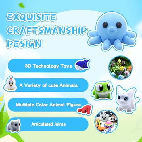 YoukkbbL 50 Pcs Mini 3D Printed Animals Figurines Set, 3D Printed Toys for Kids, Easter Basket Stuffers for Boys and Girls, School Classroom Prizes, Party Favors, Flexible Articulated Fidget Toys thumbnail 4