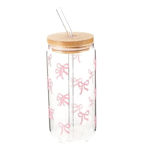 TOPPERFUN Cute Glass Water Cup with Lid and Straw: 400ml/ 13.5oz Glass Tumbler Drinking Set Travel Mug, Cute Bowknot Design Reusable for Beer Iced Coffee Whisky Water thumbnail 9