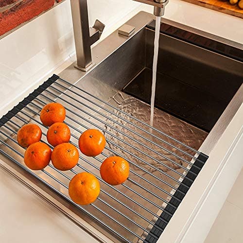 Ahyuan Roll up Dish Drying Rack Over The Sink Kitchen Roll up Sink Drying Rack Stainless Still Portable Drainer Foldable Dish Rack (Black, 17.8''X11.8'') thumbnail 5