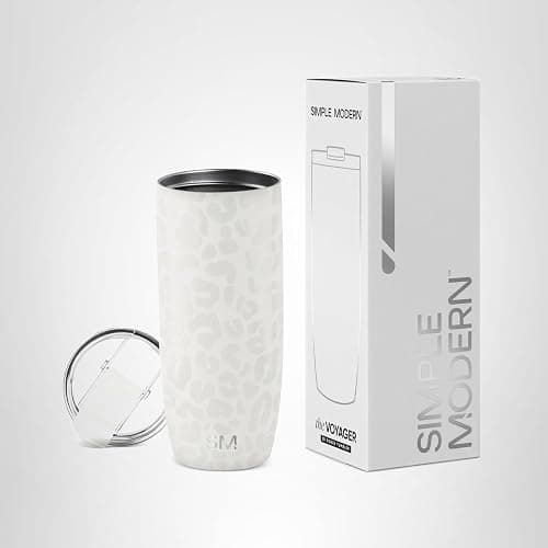 Simple Modern Travel Coffee Mug Tumbler with Flip Lid | Reusable Insulated Stainless Steel Cold Brew Iced Coffee Cup Thermos | Gifts for Women Men Him Her | Voyager Collection | 20oz | Cream Leopard thumbnail 8