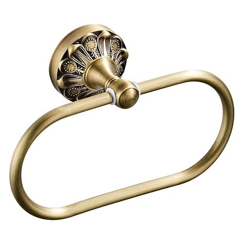 Celbon Antique Oval Towel Ring Holder Brass Material Towel Ring for Towel Storage Wall Mounted Towel Hanger Rack for Bathroom Toilet (Brush Bronze) - Brush Bronze