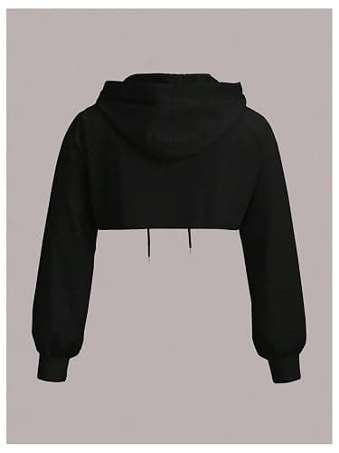 WDIRARA Women's Plus Size Drawstring Cropped Hoodie Long Sleeve Hooded Sweatshirts Streetwear thumbnail 2