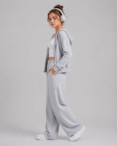 Kxuryueo Teen Girls Sweatpants 2 Pack Wide Leg Baggy Sweat Pants with Pockets Size 7-16 thumbnail 3
