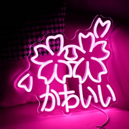 JLEWUINH Kawaii かわいいLed Neon Light Sign Japanese Cherry Blossoms Light Up Wall Decor Sign Girls' Room Decoration Birthday Party Christmas Neon Sakura Light (Pink) thumbnail 5