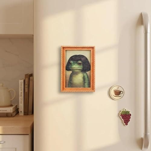Funny Frog Fridge Magnet Kitchen Decor, Funny Mini Green Frog Haircut Wood Refrigerator Magnets, Cute Vintage Modern Kitchen Decor for Home Office Decoration(1pc) thumbnail 5