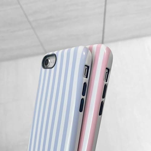 Compatible with iPhone SE /8/7 Cute Phone Case,Striped Aesthetic Pattern Design,Scratch Resistant Hybrid 2-Layer Shockproof Protective Cover for Girls Women-Pink thumbnail 6