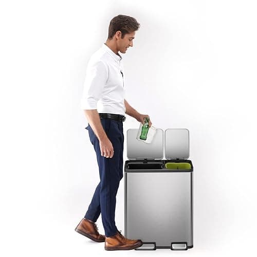 EKO EcoCasa Stainless Steel Dual Step Trash Can for Recycling, 30L+20L Rectangular Kitchen Trash Can, Independent Pedals and Lids, Soft Close and Fingerprint Resistant - 30L + 20L thumbnail 10