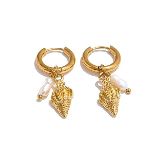 Mchic Starfish Earrings for Women: Gold Seashell Drop Hoop with Pearl Charm Ocean Vacation Dangle Huggie Earrings Coastal Jewelry Cute Small Dainty Summer Accessory - Image 1