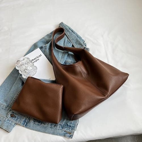 Hobo Bags for Women Slouchy Tote Bag Soft Casual PU Leather Shoulder Purses 2pcs Work Everyday Handbags thumbnail 3
