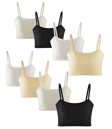 MANJIAMEI Girls Training Bra Cotton Spandex Cami Crop Bralette for Kids-3 Pack - Image 1