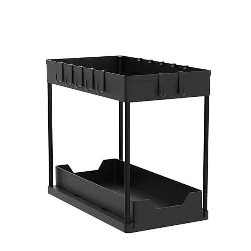 Meltrck Küchen Organizer - 2 Stück Unter Waschbecken Regal Organizer - Ausziehbares Lagerregal Organizer mit 16 Haken,Schwar thumbnail 5