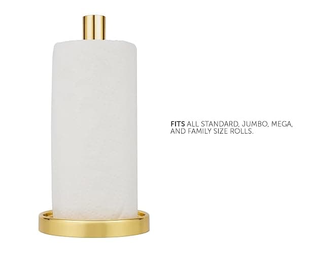 Ivilon Paper Towel Holder Stand - Steady and Easy Tear - Fits All Paper Towel Rolls - Gold Polished thumbnail 3