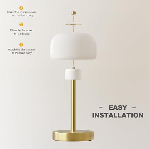 PORTRES Cordless Table Lamp Rechargeable Battery Operated Mushroom lamp Opal Glass Shade 3 Way Dimmable LED Touch Outdoor Lamp for Camping Bedroom Dining Living Room Beside Patio Restaurant,Gold thumbnail 4