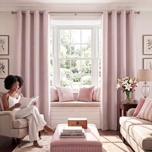 NICETOWN 100% Blackout Window Curtain Panels 84" Long, Blush Pink, 2 Pieces, 52 inches Wide Each Panel, Heat and Cold Blocking Drapes with Black Liner for Nursery, Thermal Insulated Draperies thumbnail 3