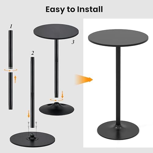 Giantex Two-in-one Bar Table with Detachable Pole, Metal Base, 24" Round Top, 40"/22" Two Convertible Height, Cocktail Table, Coffee Table, Pub Table for Dining Room, Restaurant, Kitchen (6, Black) - 6 - Black thumbnail 5