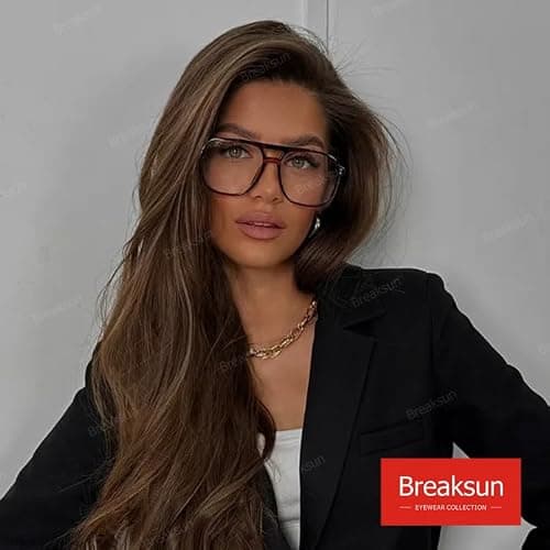 Breaksun Retro Oversized Square Glasses for Women Men Big Square Aviator Blue Light Eyeglasses thumbnail 2