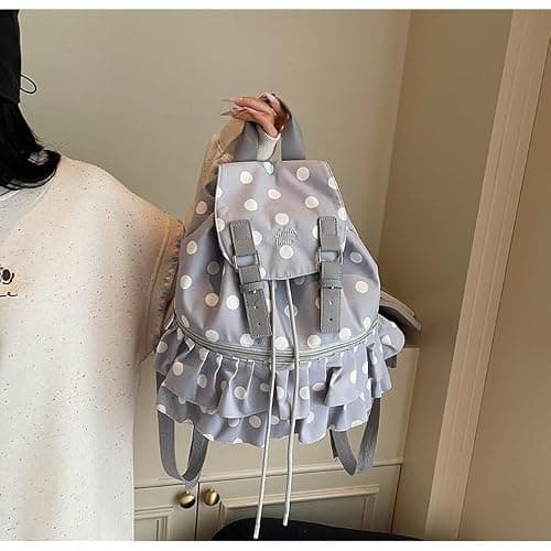 Cohawk Cute Polka Dot Lace Backpack for Women Flap-top Casual Backpack Cute Nylon Bookbag thumbnail 3