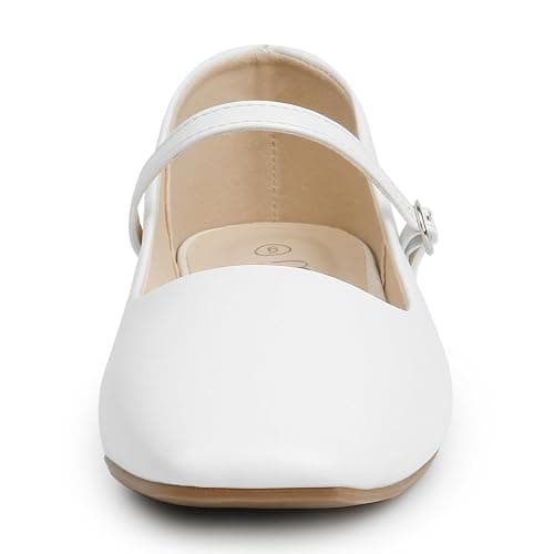 MUSSHOE Womens Ballet Mary Jane Flats Shoes Adjustable Strap Comfortable Square Closed Toe Versatile Chic Footwear with Latex Insole thumbnail 4