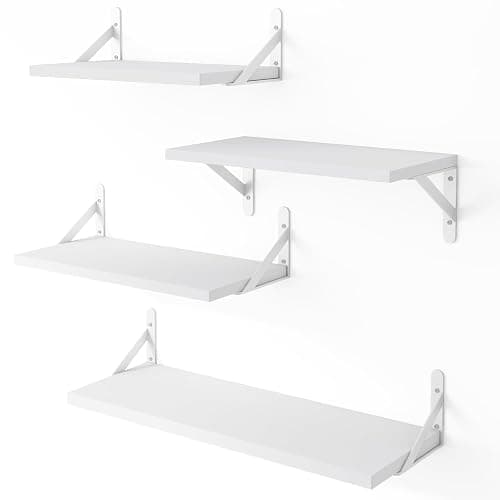 YGEOMER Floating Shelves for Wall, Different Sizes White Wall Shelves for Living Room, Bathroom, Bedroom, Kitchen, Home Decor (Set of 4) - Image 1