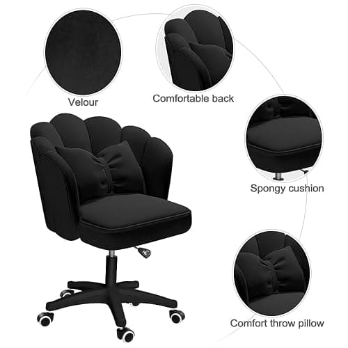 XUEGW Petal Desk Chair with Bow Cushion Velvet Vanity Chair with Wheels, Upholstered Home Office Chair for Girls Women, Mid-Back Swivel Computer Task Chairs for Living Room Bedroom thumbnail 5