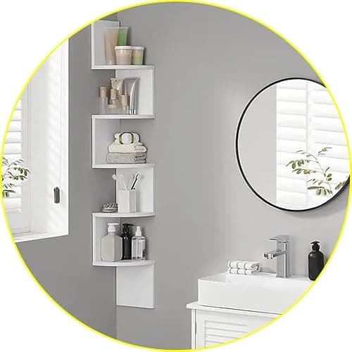 Zuvo White Corner Shelf 5-Tier - Floating Corner Shelves Wall Mounted | Zigzag Bookshelf for Bedroom, Living Room, Office | 20×20×127.5cm - Space-Saving Wall Shelf thumbnail 2