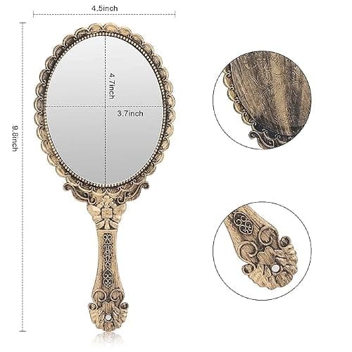 YUSONG 12 Pcs Vanity Handheld Mirror for Makeup(Bronze Color) | Vintage Princess Mirror for Women Brass Gold Embossed Flower Small Mirrors Tabletop Party Classroom thumbnail 3