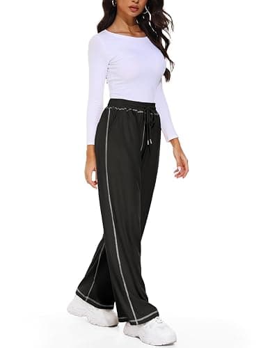 Feiersi Women's Wide Leg Sweatpants Soft Trendy Drawstring Baggy High Waisted Casual Trousers Jogger Sweat Pants thumbnail 2