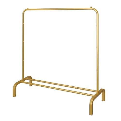 JIUYOTREE Metal 43.3 Inches Garment Rack with Bottom Shelf Clothing Rack for Hanging Clothes Coats Skirts Shirts Sweaters Gold - Image 1