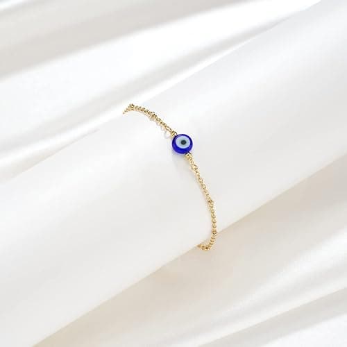 Dainty Evil Eye Bracelets for Women, Gold Plated Adjustable Evil Eye Lucky Amulet Chain Bracelet Jewelry Gifts thumbnail 5