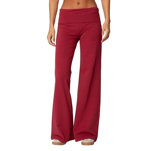 Qmlyev Wide Leg Sweatpants for Women Fold Over Low Rise Flare Yoga Lounge Pants Back to School Clothes for Teen Girls - Image 1