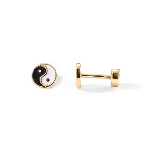 PAVOI 14K Gold Plated 925 Sterling Silver Posts Pair of Flat Back Stud Earrings for Women | Cartilage Helix Piercing | Heart Moon Snake Smiley Butterfly Yin and Yang North Star Earring - Image 1