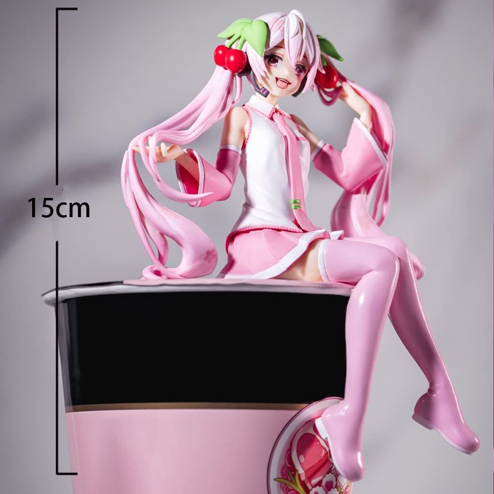 Anime Pink Miku Action Figures 15cm Seated Pose Anime Figures Statue Miku Noodle Stopper Collection Desktop Decoration Birthday Gift thumbnail 7