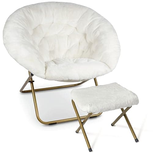 Milliard Cozy Chair/Faux Fur Saucer Chair for Bedroom/X-Large (White + Footrest) - Image 1