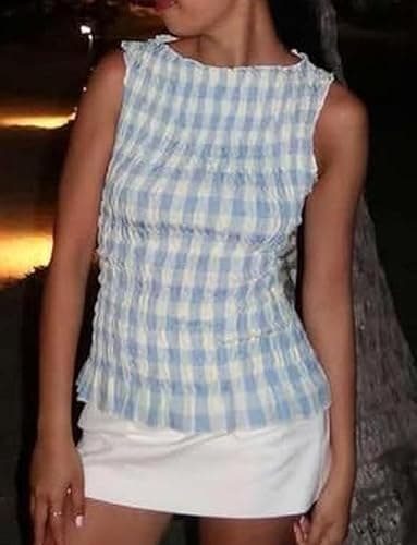 Shirred Tank Top Women Smocked Ruffle Frill Sleeveless Y2k Halter Peplum Top Ruffled Going Out Tops Streetwear thumbnail 2
