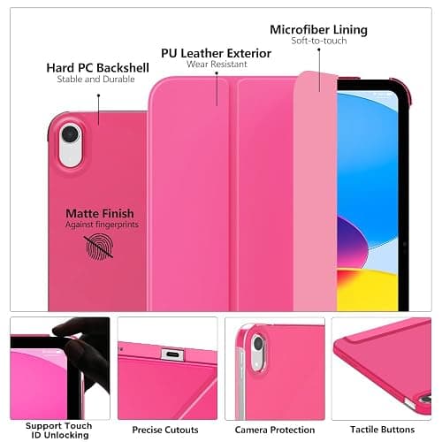 MoKo for iPad (A16) 11th Generation Case 11 Inch 2025, iPad 10th Generation Case 10.9 Inch 2022, Slim Stand Hard PC Translucent Back Shell Smart Cover, Support Touch ID, Auto Wake/Sleep, Persian Pink thumbnail 3