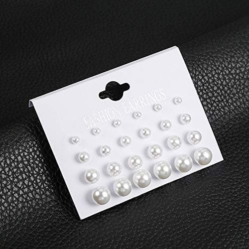 Pearl Earrings Studs for Women, White Pearl CZ Earrings Bridal Simulated Pearl Rhinestone Pearls Stud Earrings Jewelry Set for Wedding Birthday Christmas 12 Pairs thumbnail 5