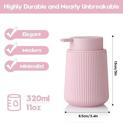 YAUKPH Striped Liquid Hand Soap Dispenser with Leak-Proof Pump for Bathroom and Kitchen Countertop 11 oz Pink thumbnail 2