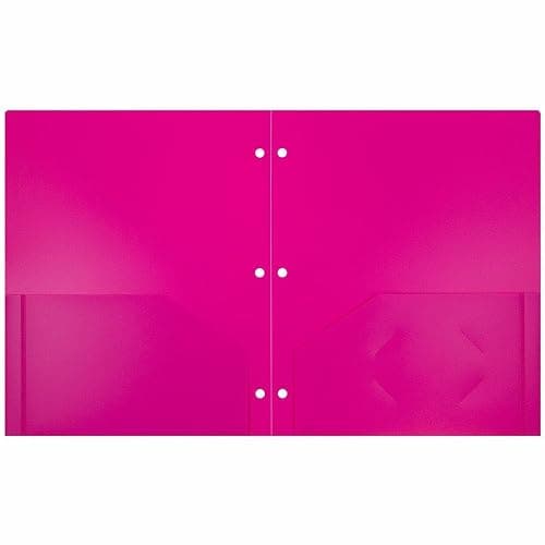 JAM PAPER Heavy Duty Plastic 3 Hole Punch Pocket Folders - Extra Tough School Folders - Fuchsia Hot Pink - 3/Pack thumbnail 2