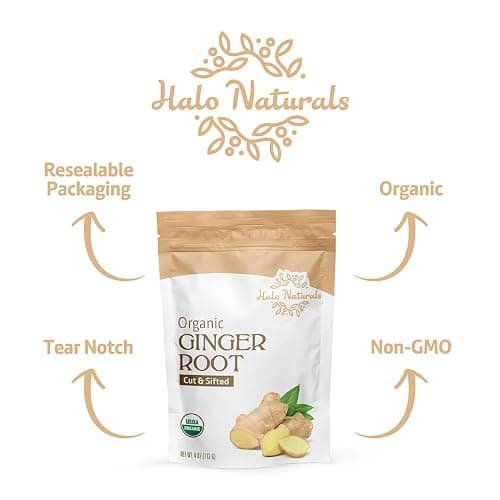Halo Naturals Organic Ginger Root Cut & Sifted, 4 Ounces (Zingiber officinale) USDA Certified | Resealable Pouch| Packaged in The USA thumbnail 6