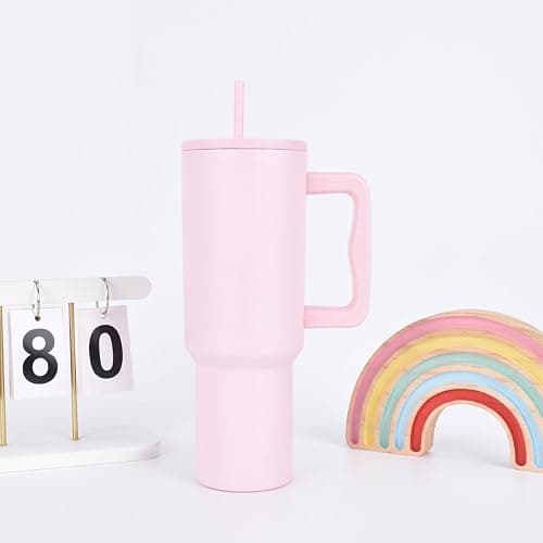Sanilinwild 40 oz Tumbler with Handle Straw and Accessories, Drop & Abrasion Resistant, Vacuum Double-Layer Insulation, Ideal for Camping, Fitness, Outdoor Use - Pink thumbnail 5