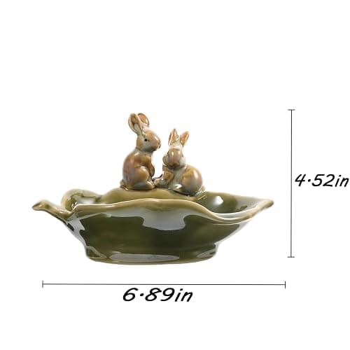 xyadyhz Ceramic Rabbit Soap Dish Holder, Keep Bathroom & Kitchen Organized - Decorative Bunny Sponge Rack, Key Bowl & Jewelry Tray for Countertop Storage, Cute Green Home Decor (1 Piece) thumbnail 3