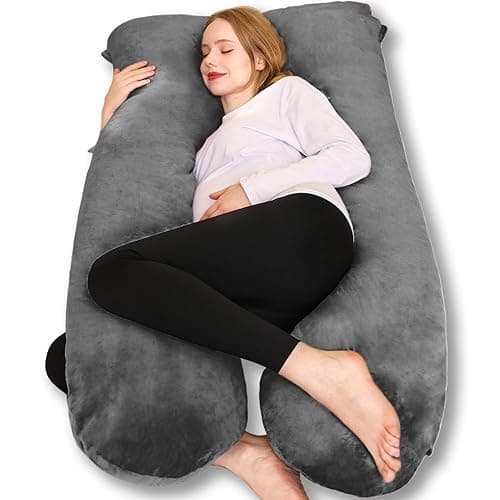 Chilling Home 63in Large Full Body Pillow for Adults, Pregnancy Pillow for Sleeping, Maternity Pillow for Pregnant Women, Comfort U Shaped Pregnancy Pillow with Removable Washable Velvet Cover, Black - 63*28 - Dark Grey - Image 1