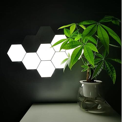 YXQUA Hexagon Lights, Minimalist White Touch Night Light, Center Touch-Sensitive Wall Panels, Hex Light with USB-Power for Autism, Game Room Decor, Party (6) thumbnail 4