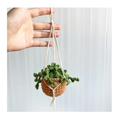 XINLIYA Crochet Cute Potted Plants, Hanging Handmade Knitted Decor for Women Men, Woven Cute Charms Ornament Pendant, Car Accessories Interior Aesthetic (Coffee/Green) - Image 1
