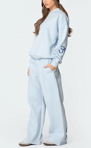 Pivanzore Polka Dot Sweat Set for Women Two Piece Bow Print Tracksuit Long Sleeve Hoodie Wide Leg Sweatpants 2 Piece Outfits thumbnail 2