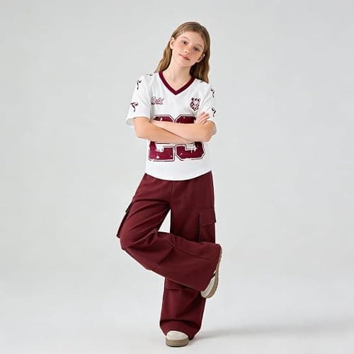 Afsmlys Tween Girls Clothes Short Sleeve Graphic T-Shirt Top + Cargo Pants 2pcs Outfit Set, Size 7-15Years thumbnail 2